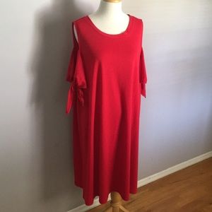 Women’s Plus Size Red Swing Dress - Open shoulder